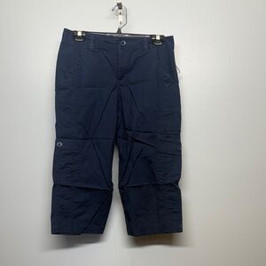 Columbia Navy Cargo Capris with Button-Tab Knees